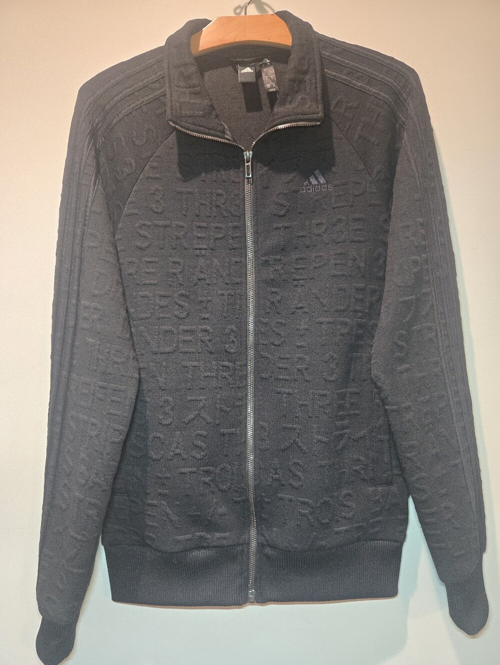 Adidas Typography Tonal Print Track Jacket All Over Print Men's Small Blk DH9082